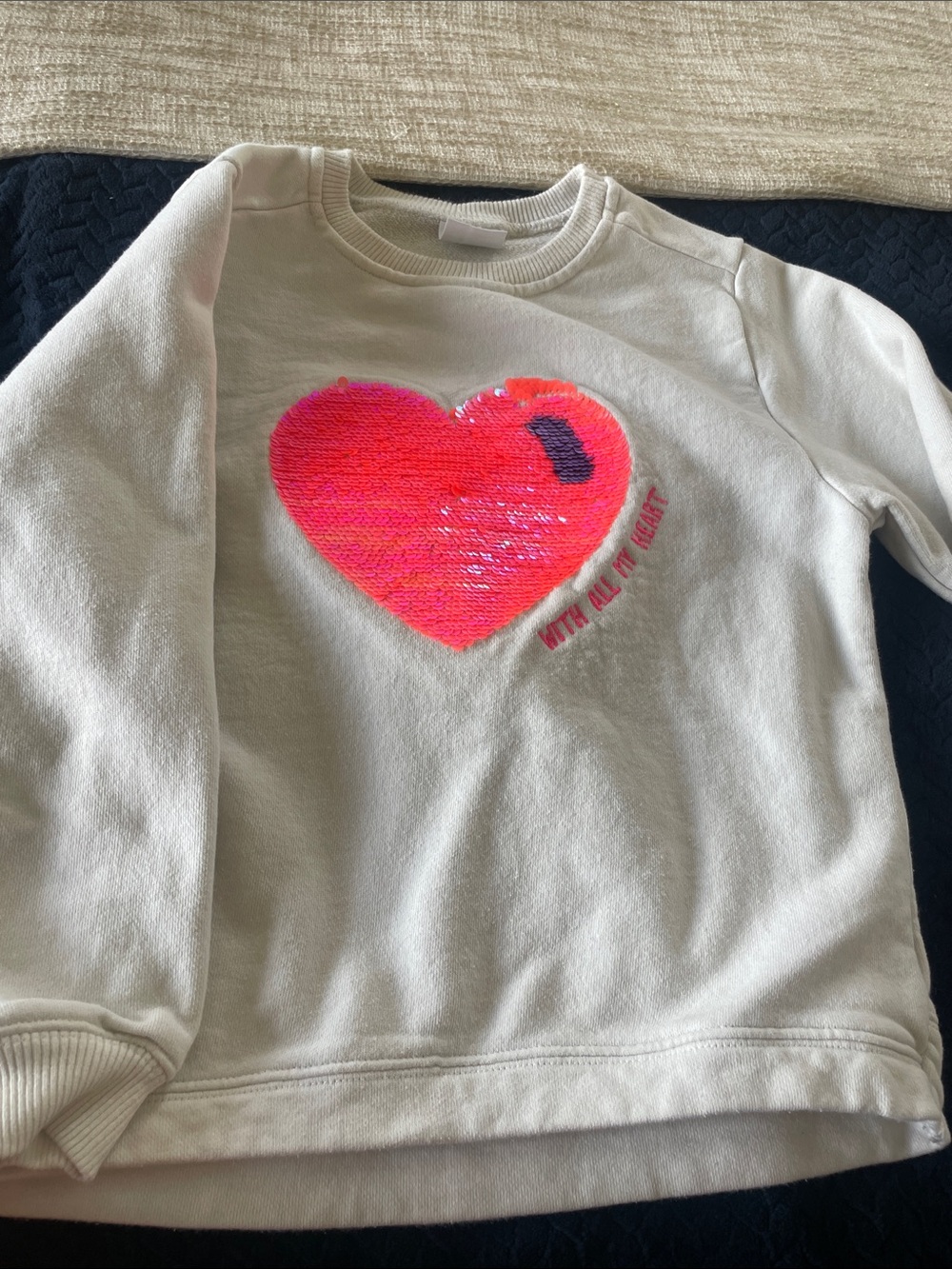 Zara Cream Kids Sweatshirt with Hot Pink Sequin Heart